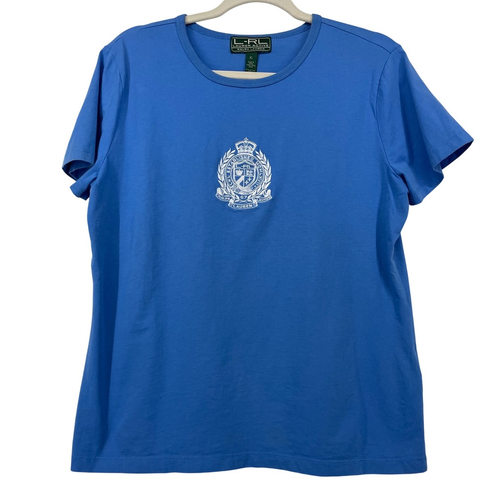Lauren Active Ralph Lauren Womens XL T-Shirt Blue Embroidered Crest Short Sleeve